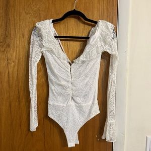 Majorelle white lace long sleeved bodysuit
